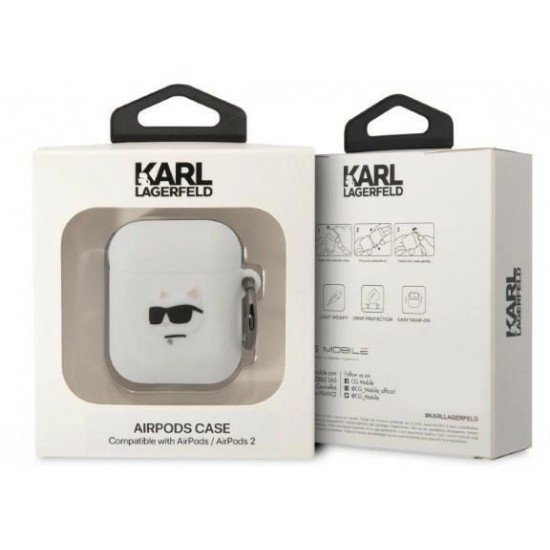 Karl Lagerfeld KLA2RUNCHH AirPods 1/2 cover white/white Silicone Choupette Head 3D (universal)