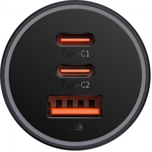 Baseus Golden Contactor Pro car charger USB-A + 2x USB-C 65W dark gray (CGJP010013) (universal)