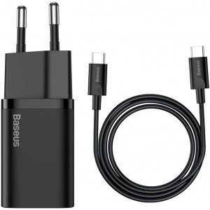 Baseus Super Si fast charger Quick Charge 3.0 Power Delivery 25W 3A + Cable USB Type C - USB Type C 3A 1m black (TZCCSUP-L01) (universal)