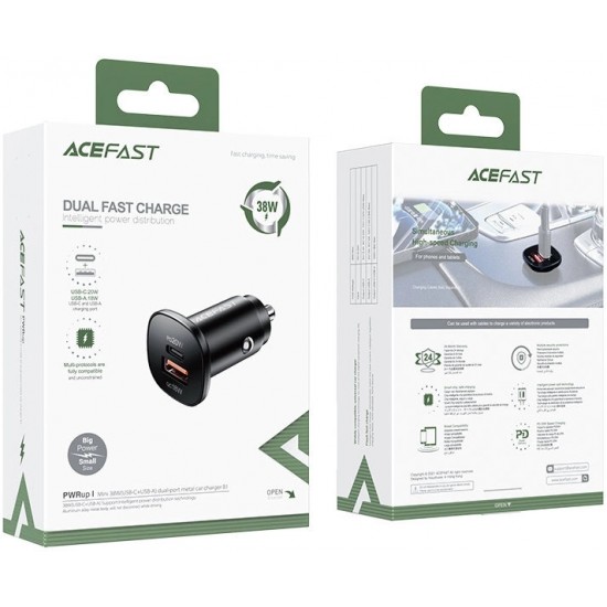 Acefast car charger 38W USB Type C / USB, PPS, Power Delivery, Quick Charge 3.0, AFC, FCP black (B1 black) (universal)
