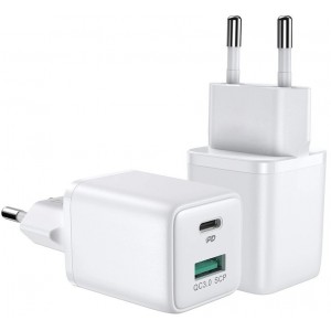 Joyroom charger (EU plug) USB / USB Type C 30W Power Delivery QuickCharge 3.0 AFC FCP white (L-QP303) (universal)