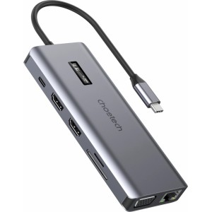 Choetech multifunctional HUB with display 12in1 USB-C to USB-C / USB-A / HDMI / VGA / AUX / SD / TF gray (HUB-M26) (universal)