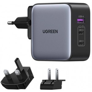 Ugreen fast charger GaN USB / 2xUSB C 65W adapter EU / UK / US plug black (CD296) (universal)