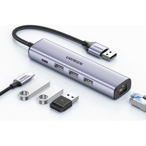 Ugreen multifunctional adapter HUB USB 3.0 - 3 x USB / Ethernet RJ-45 / USB Type C PD gray (CM475) (universal)