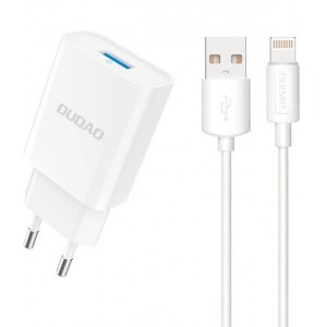 Dudao A4EU USB-A 2.1A wall charger - white + USB-A - Lightning cable (universal)