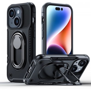 Joyroom Dual Hinge case for iPhone 14 armored case with a stand and a ring holder black (universal)