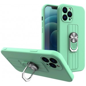 Hurtel Ring Case silicone case with finger grip and stand for iPhone 13 mint (universal)