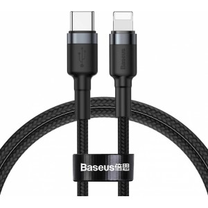 Baseus Cafule Cable durable nylon cable USB Type C PD / Lightning 18W QC3.0 1m black-gray (CATLKLF-G1) (universal)