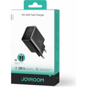Joyroom JR-TCF06 USB-C PD 20W wall charger + USB-C cable - black (universal)