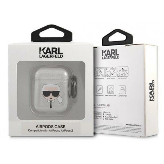 Karl Lagerfeld KLA2UKHGS AirPods cover srebrny/silver Glitter Karl`s Head (universal)