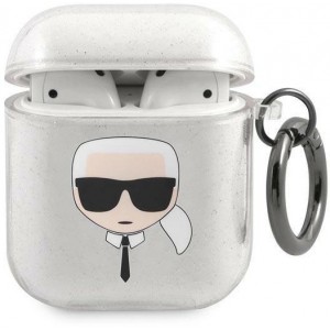 Karl Lagerfeld KLA2UKHGS AirPods cover srebrny/silver Glitter Karl`s Head (universal)