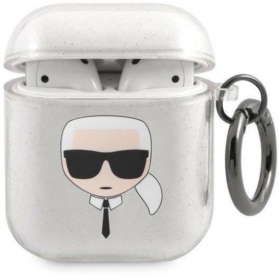 Karl Lagerfeld KLA2UKHGS AirPods cover srebrny/silver Glitter Karl`s Head (universal)