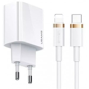 Usams Wall charger 1xUSB-C T34 20W 5V-3A PD3.0 cable U63 USB-C to lightning 20W white/white (T49) T49OCLN01