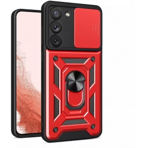 4Kom.pl Hybrid Armor Camshield case for Samsung Galaxy S23 Plus armored cover with camera cover red