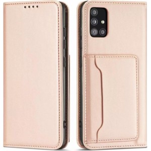 4Kom.pl Magnet Card Case for Samsung Galaxy A52 5G cover card wallet stand pink