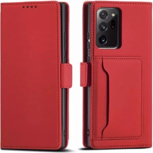 4Kom.pl Magnet Card Case Case for Samsung Galaxy S22 Ultra Cover Wallet for Cards Stand Red
