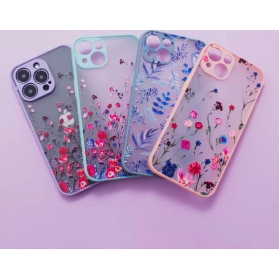 4Kom.pl Design Case for iPhone 13 Pro cover with flowers blue
