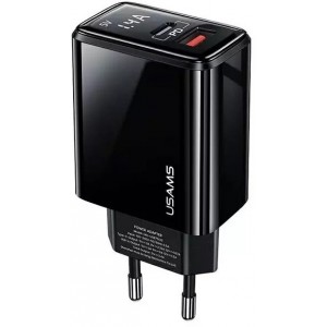 Usams Wall charger 1xUSB-C 1xUSB T40 20W LED (only head) PD3.0 QC3.0 Fast Charging black/black CC133TC01 (US-CC133)