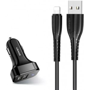 Usams Car charger 2x USB C13 2.1A lightning black/black NTU35LC13TZ