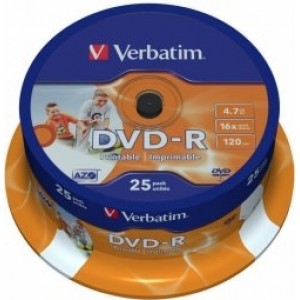 Verbatim Matricas DVD-R AZO 4.7GB 16x Wide Printable ID Brand 25 Pack Spindle