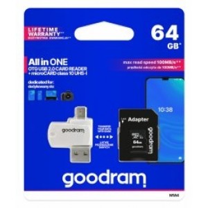 Goodram MicroSD class 10 UHS I 64GB Atmiņas karte + Karšu lasītājs