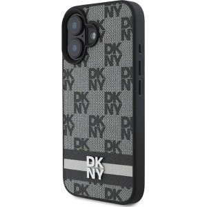 Dkny Checkered Pattern & Printed Stripes case for iPhone 16 - black