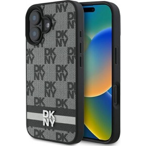 Dkny Checkered Pattern & Printed Stripes case for iPhone 16 - black