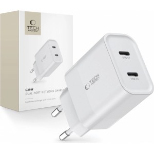 Tech-Protect C20W mains charger 2x USB-C PD 20W - white