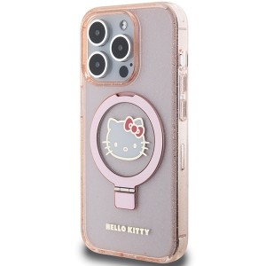 Hello Kitty case for iPhone 15 Pro 6,1" pink hardcase Ring Stand Glitter Electrop Logo MagSafe