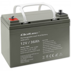 Qoltec AGM battery | 12V | 36Ah | Maintenance-free | Efficient| LongLife | for UPS, scooter