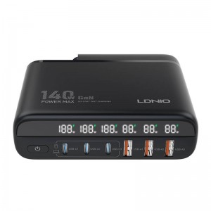 Ldnio Power charger with display 140W LDNIO A6140C 3x USB-A + 3x USB-C, US/UK/EU (black)