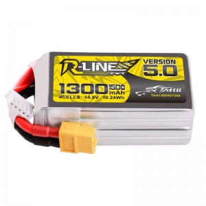 Tattu R-Line Version 5.0 1300mAh 14.8V 150C 4S1P Lipo Battery Pack with XT60 Plug