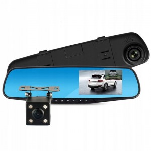 Iwear GT5 2in1 Spogulis + HD Auto DVR Video reģistrātors 170° priekšā + aizmugurē G-Sensor 1080p 4.3'' LCD Melna