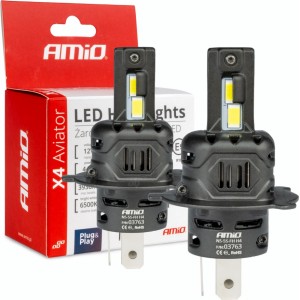 Amio LED Headlights X4-series AVIATOR H4/H19 6500K max 44W AMIO-03763