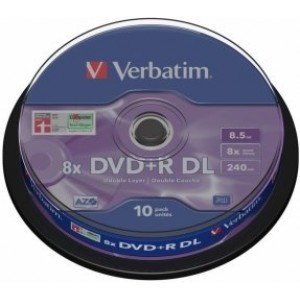 Verbatim Matricas DVD+R DL  8.5GB Double Layer 8x AZO, 10 Pack Spindle