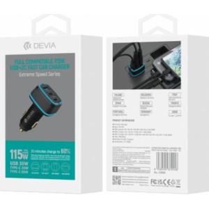 Devia EA361 USB / 2x USB-C Автомобильное Зарядное Устройство 115W