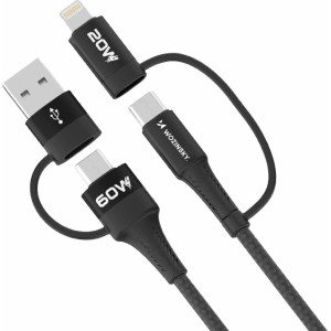 Wozinsky WNBAA 4in1 cable 2x USB-C 1x USB-A 1x Lightning 60W 1 m - black