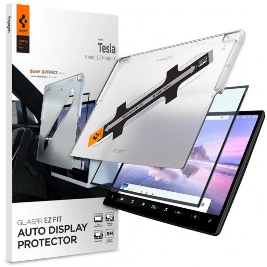 Spigen TEMPERED GLASS Spigen GLAS.TR "EZ FIT" TESLA MODEL X 2022 / MODEL S 2021 BLACK (universal)