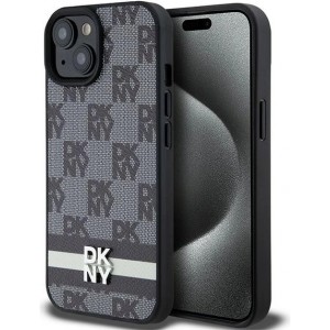 Dkny Leather Checkered Mono Pattern & Printed Stripes Case for iPhone 15 Plus / 14 Plus - Black