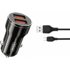 XO car charger CC48 2x USB 2,4A black + microUSB cable