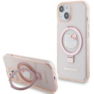 Hello Kitty case for iPhone 15 / 14 / 13 6,1" pink hardcase Ring Stand Glitter Electrop Logo MagSafe