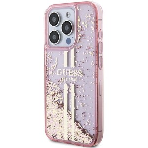 None Guess case for iPhone 15 Pro 6,1" GUHCP15LLFCSEGP pink HC LIQ. GLITTER GOLD STRIPES