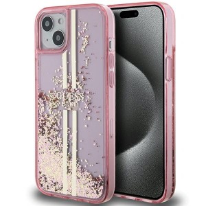 None Guess case for iPhone 15 6,1" GUHCP15SLFCSEGP pink HC LIQ. GLITTER GOLD STRIPES