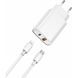 Wiwu wall charger Wi-U002 PD + QC 20W 1x USB 1x USB-C white + cable USB-C - Lightning