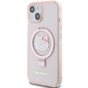 Hello Kitty case for iPhone 15 / 14 / 13 6,1" pink hardcase Ring Stand Glitter Electrop Logo MagSafe