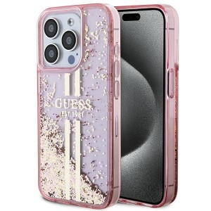 None Guess case for iPhone 15 Pro 6,1" GUHCP15LLFCSEGP pink HC LIQ. GLITTER GOLD STRIPES