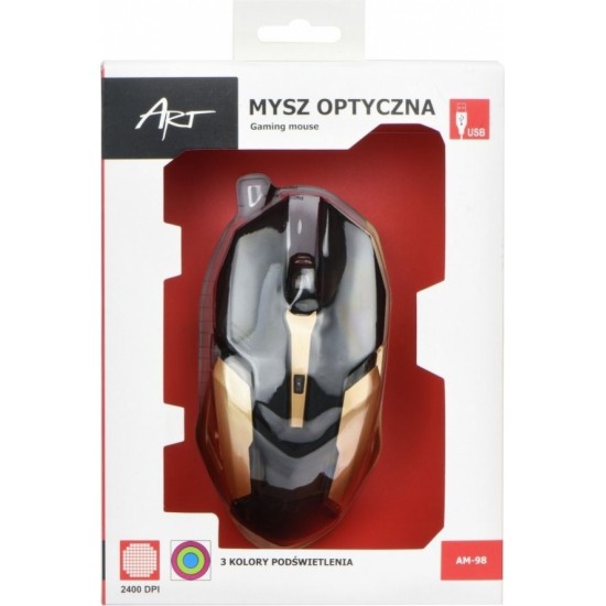 ART wire computer mouse USB A 2400 dpi AM-98 black gold