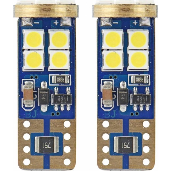 Amio LED CANBUS 12SMD 2835 T10e (W5W) White 12V/24V