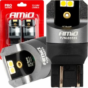 Amio LED CANBUS PRO sērija 7443 W21/5W 4x3030 SMD White 12/24V AMIO-03591