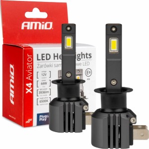 Amio LED Headlights X4-series AVIATOR H1 6500K max 44W AMIO-03761